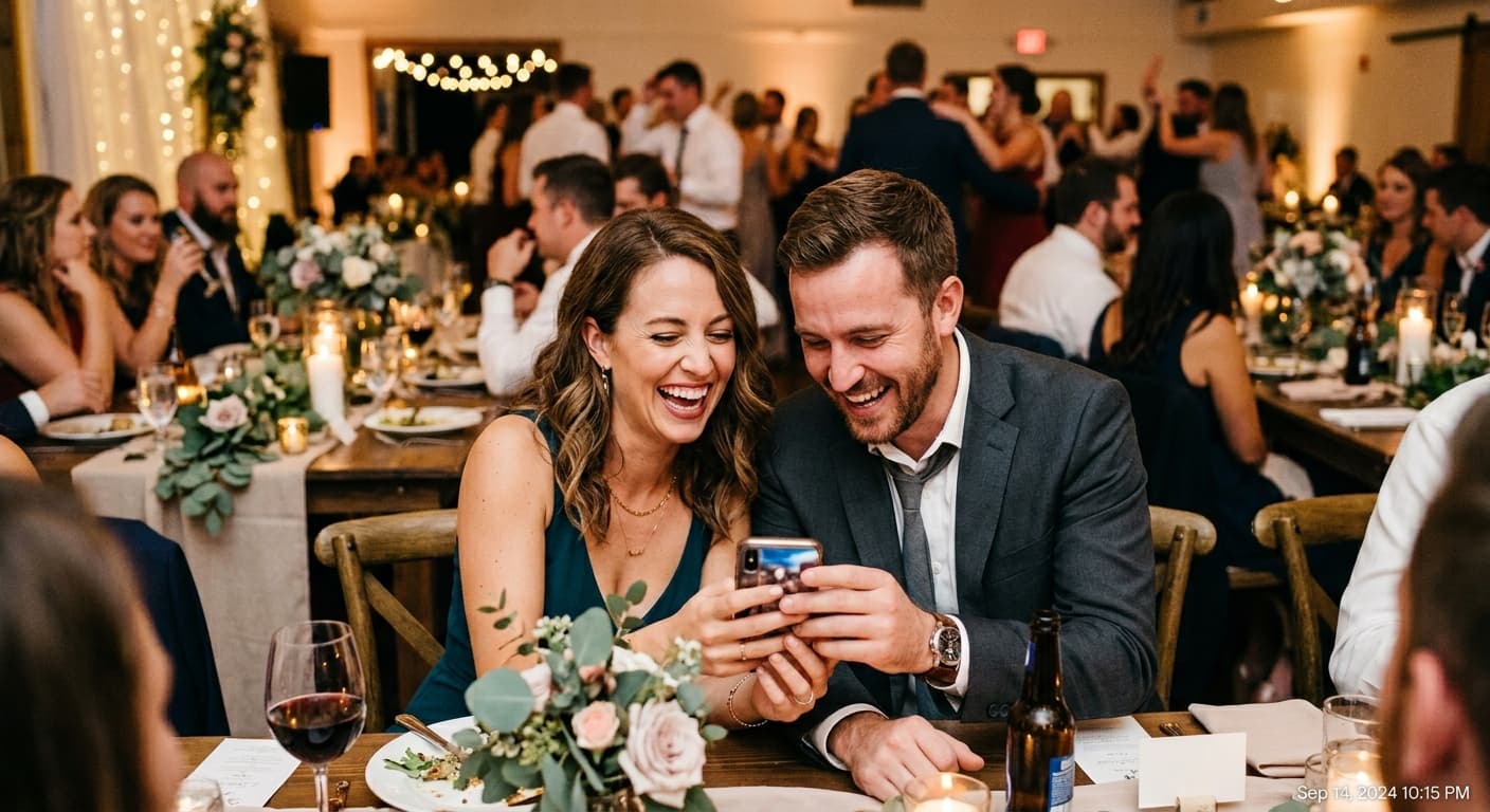 Wedding guests laughing and competing in trivia